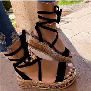 Open Toe Strappy Platform Lace-Up Sandals